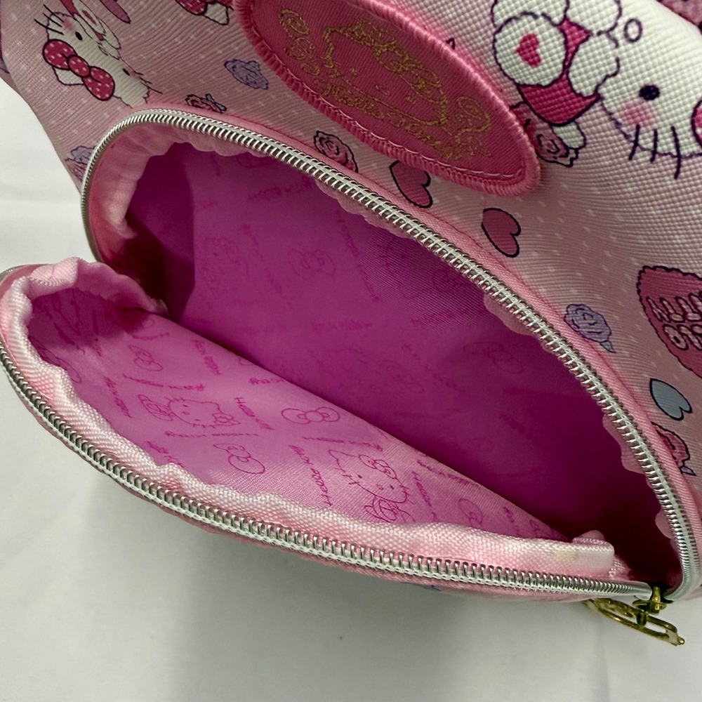 Hello Kitty Sanrio Pink Mini Backpack All Over Print Hearts Roses Kids Bag - Picture 7 of 8
